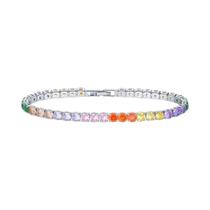 Pulseira De Tênis Feminina De Luxo Em Prata Com Zircônia De Cristal Arco-Íris De 4mm, Joia Colorida