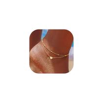 Pulseira de tornozelo Chicsilver banhada a ouro, iniciais de coração em camadas