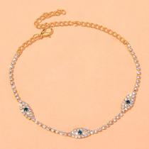Pulseira de Tornozelo com Pingente de Mau Olhado e Strass Azul - Estilo Boêmio para Praia