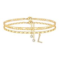 Pulseira de tornozelo Ursteel Initial L banhada a ouro 14K ajustável