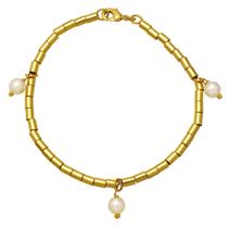 Pulseira de Tubos com Pérolas Folheado em Ouro 18K Softjoias Pulseira de Tubos com Pérolas Folheado em Ouro 18K Softjoias