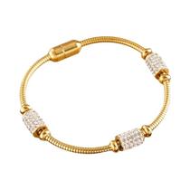 Pulseira De Zircônia Dourada Para Mulheres Com Fecho Magnético Em Aço Inoxidável 316L, Joias De