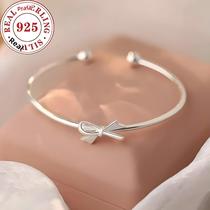 Pulseira Delicada Com Laço Em Prata Esterlina 925, Pulseira Aberta, Acessório De Joalheria Elegante