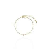 Pulseira Delicada com Pérola no Centro em Forma de Coração Banho Ouro 18K