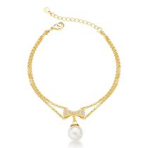 Pulseira delicada com perola Sintética e Zircônio Banhada a Ouro 18k Pulseira delicada com perola Sintética e Zircônio Banhada a Ouro 18k