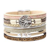Pulseira Desimtion Tree of Life Leather para mulheres bege