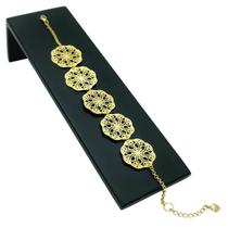 Pulseira Discos Rendados Elos Portugueses Banho Ouro 18k 1634