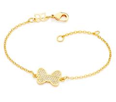 Pulseira Disney 20cm Pingente Laço Minnie Cravejado Ouro 18k