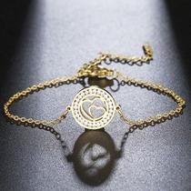 Pulseira dois corações cravejada feminina - banhada a ouro