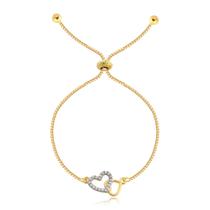 Pulseira Dois Corações Zircônia Folheada A Ouro 18k Pulseira Dois Corações Zircônia Folheada A Ouro 18k