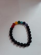 Pulseira dos 7 chakras com Obsidiana negra