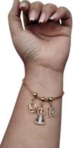 Pulseira Dourada Ajustável Aparecida Fé Com Strass