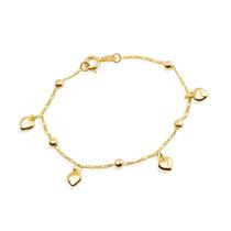 Pulseira Dourada com Pingentes de Coração e Esferas Pulseira Dourada com Pingentes de Coração e Esferas
