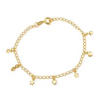 Pulseira Dourada com Pingentes de Coração e Estrela