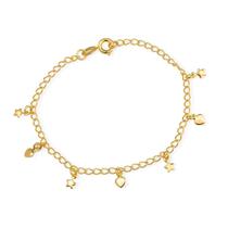 Pulseira Dourada com Pingentes de Coração e Estrela Pulseira Dourada com Pingentes de Coração e Estrela