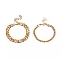 Pulseira Dourada Corrente Conjunto 2 peças Delicada Pulseira Dourada Corrente Conjunto 2 peças Delicada