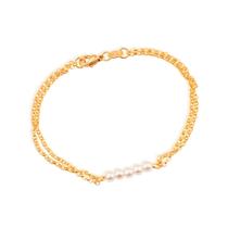 Pulseira Dourada Dupla Elo Português com Pérolas Pulseira Dourada Dupla Elo Português com Pérolas