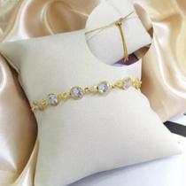 Pulseira Dourada Fecho Gravata Zircônias - Cristal Pulseira Dourada Fecho Gravata Zircônias - Cristal