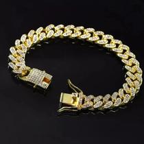 Pulseira Dourado 20cm 15mm Cravejado Zircônia Cubica Ouro 18k