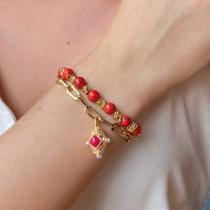 Pulseira Duas Voltas de Howlita Vermelha com Fecho Dourado Pulseira Duas Voltas de Howlita Vermelha com Fecho Dourado