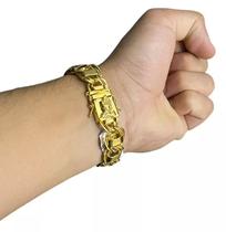 Pulseira Dubai 15mm Fecho Especial Mão Banhado A Ouro 18k