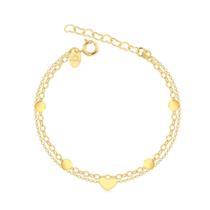 Pulseira Dupla 1mm Elos Com Bolinhas Folheada A Ouro