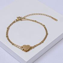 Pulseira Dupla Aço Inox Feminina com Coração