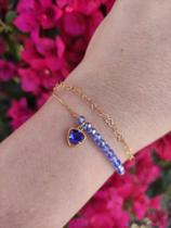 Pulseira Dupla Com Cristais Azul Banhada a Ouro 18k Ref.41430