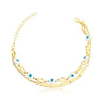 Pulseira Dupla Com Olhos Gregos Tubinhos Folheada A Ouro