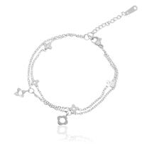 Pulseira dupla com pingentes de flor de aço