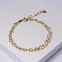 Pulseira Dupla Elo Coração Folheada a Ouro