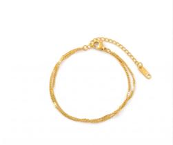 Pulseira Dupla Elos Grumet Aço Inoxidável Banhada A Ouro 18k Pulseira Dupla Elos Grumet Aço Inoxidável Banhada A Ouro 18k