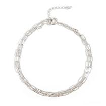 Pulseira Dupla Elos Retos Fina Ródio