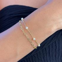 Pulseira Dupla Elos Trabalhados com Pérolas Banhado em Ouro 18k