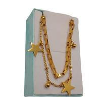 Pulseira dupla estrelas inox folheado
