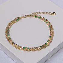 Pulseira Dupla Folheada a Ouro Cingapura e Zircônias Coloridas