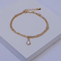 Pulseira Dupla Folheada a Ouro com Zircônia Gota Pulseira Dupla Folheada a Ouro com Zircônia Gota