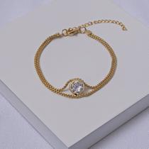 Pulseira Dupla Folheada a Ouro Pedra Zircônia