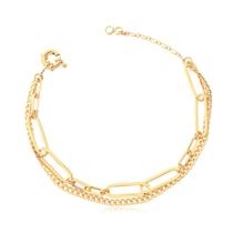 Pulseira Dupla Groumet Elos Retangulares Folheada A Ouro