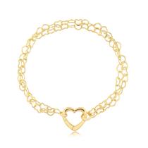 Pulseira Dupla Malha Corações Com Fecho Liso Folheada A Ouro