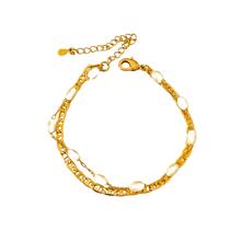Pulseira dupla pérolas e corrente banhada a ouro Pulseira dupla pérolas e corrente banhada a ouro