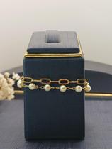 Pulseira Dupla Pérolas e Elos Abertos Banhada a Ouro