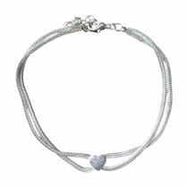 Pulseira Dupla Prata 925 Legítima Pingente de Coração 17cm Pulseira Dupla Prata 925 Legítima Pingente de Coração 17cm