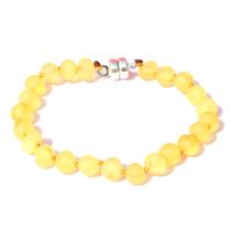 Pulseira e Tornozeleira (18cm) Âmbar Báltico Limão Não Polido com Fecho de Imã de Prata
