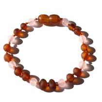 Pulseira e Tornozeleira Infantil 15cm Âmbar Báltico Mel Escuro Não Polido com Quartzo Rosa Pulseira e Tornozeleira Infantil 15cm Âmbar Báltico Mel Escuro Não Polido com Quartzo Rosa