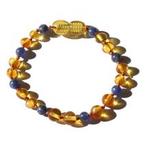 Pulseira e Tornozeleira Infantil de 15cm Âmbar Báltico Mel Polido com Sodalita Polida Pulseira e Tornozeleira Infantil de 15cm Âmbar Báltico Mel Polido com Sodalita Polida
