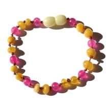 Pulseira e Tornozeleira Infantil de 15cm de Âmbar Báltico Milk Polido com Ágata Rosa Polido para Bebê Pulseira e Tornozeleira Infantil de 15cm de Âmbar Báltico Milk Polido com Ágata Rosa Polido para Bebê
