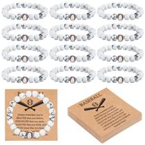Pulseira Ecation 12 Sets White Lave Stone Baseball Beaded Pulseira Ecation 12 Sets White Lave Stone Baseball Beaded