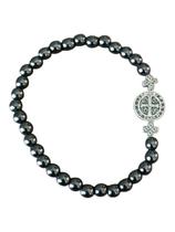 Pulseira Elástica C/ Pedra De Hematita C/ Medalha São Bento Pulseira Elástica C/ Pedra De Hematita C/ Medalha São Bento