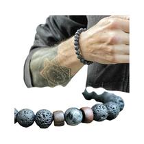 Pulseira Elástica De Pedra Vulcânica De 8mm Com Contas De Madeira, Joias Artesanais Tibetanas De